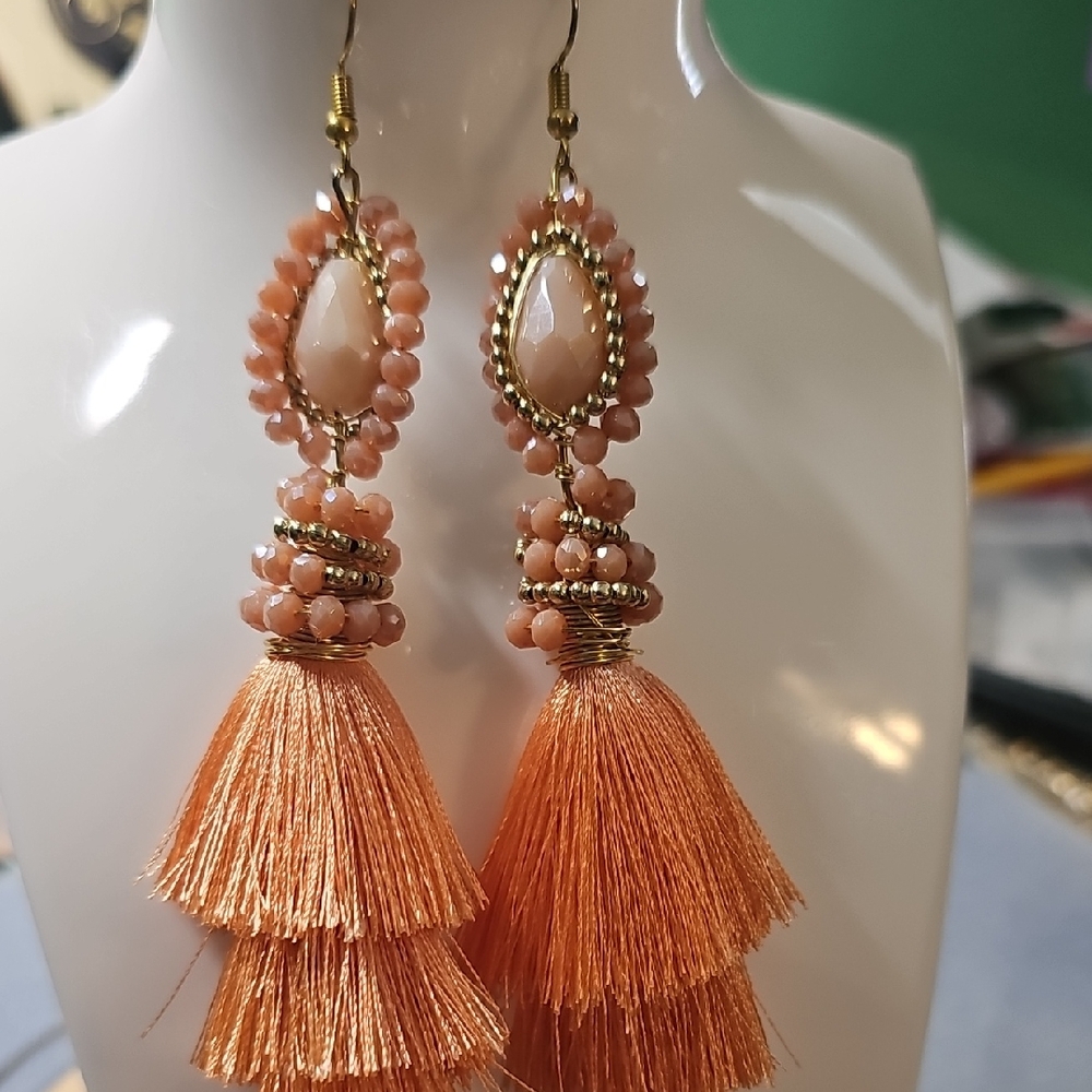 Elegant Orange Tassel Earrings